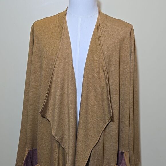 LOGO Lounge Drape Front Waterfall Cardigan 3X French Terry Faux Suede Western - Picture 4 of 13